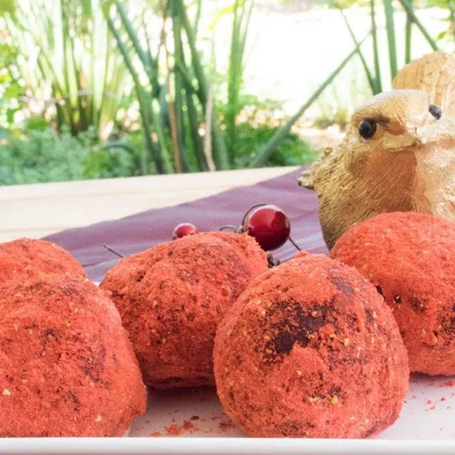 Festive strawberry dipped chocolate truffles
